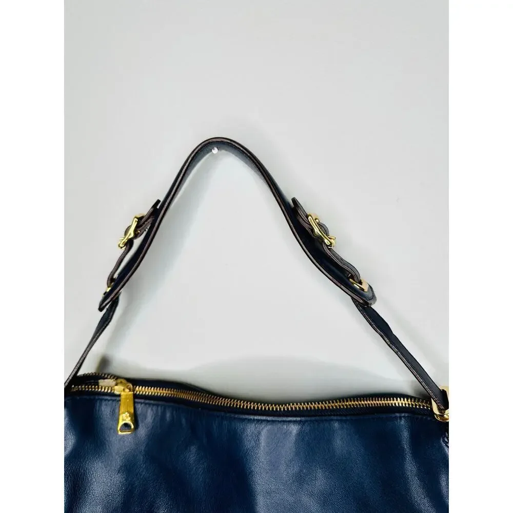LAUREN RALPH LAUREN Navy Blue Front Pocket Leather Hobo Bag Purse - Picture 7 of 13